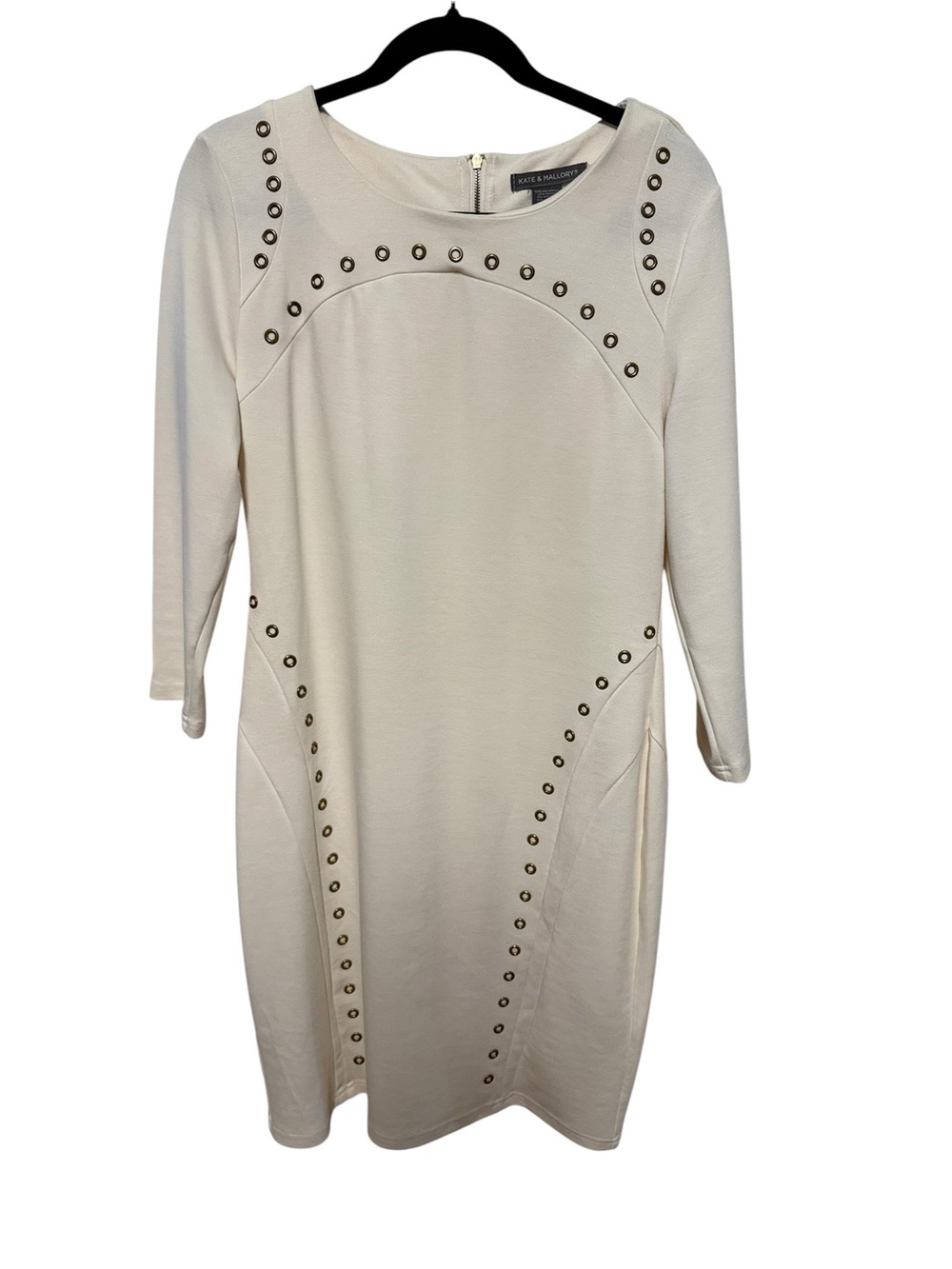 Kate & Mallory Cream Long-Sleeve Studded Sheath Dress